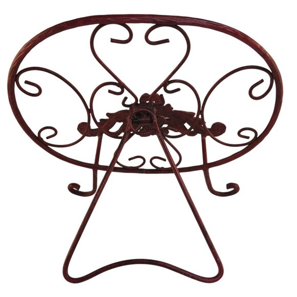 Red Scrolled Metal Decorative Plate Stand Holder Red Cast Iron Home Kitchen Art - Picture 5 of 15